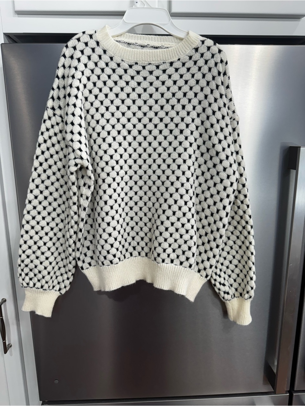Cream and Black Geometric Crewneck Sweater
